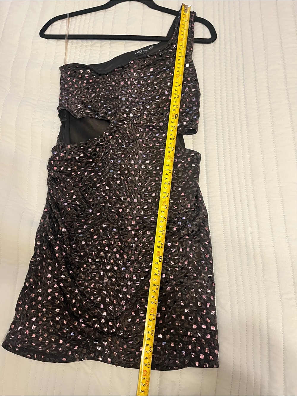 One-Shoulder Black Ruched Mini Dress with Pink metallic Accent-Ruby Rox-M - Picture 7 of 7
